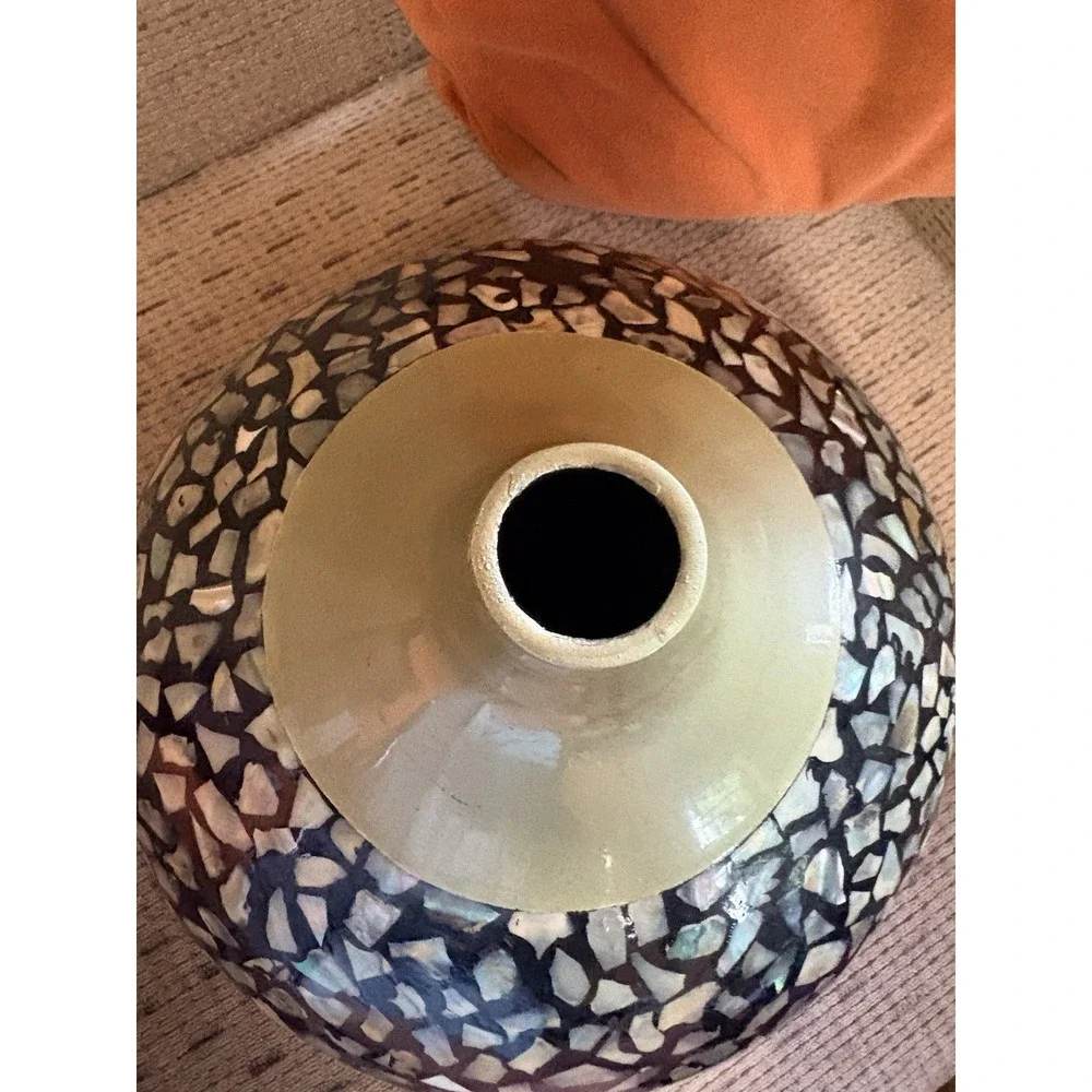 Murano Art Royal Ceramic Vase Mother Of Pearl Inset 9
